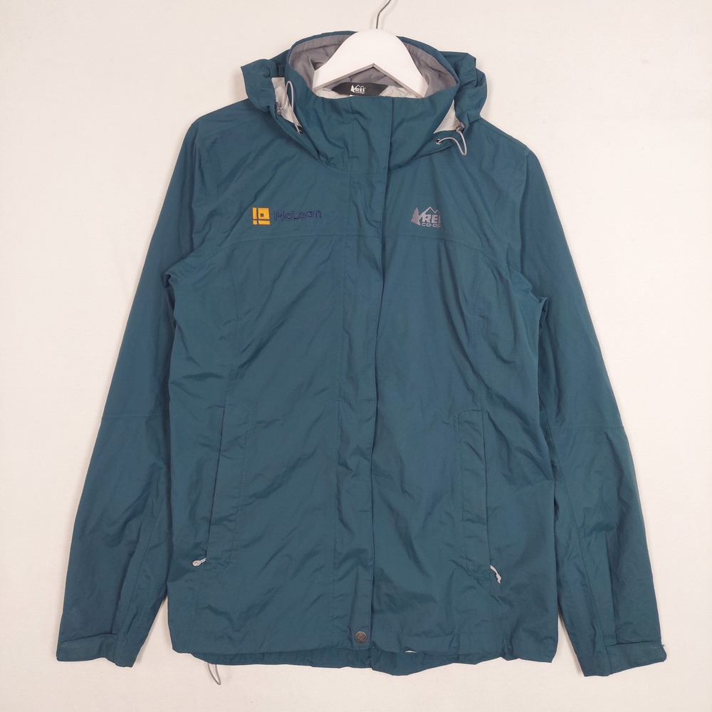 REI Co-op Peak 2.5L Rain Jacket Womens Large Teal Blue Waterproof Hooded
